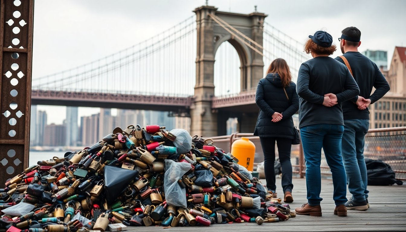 Iniciativa ciudadana limpia el Puente de Brooklyn y retira más de 450 kilos de candados y basura