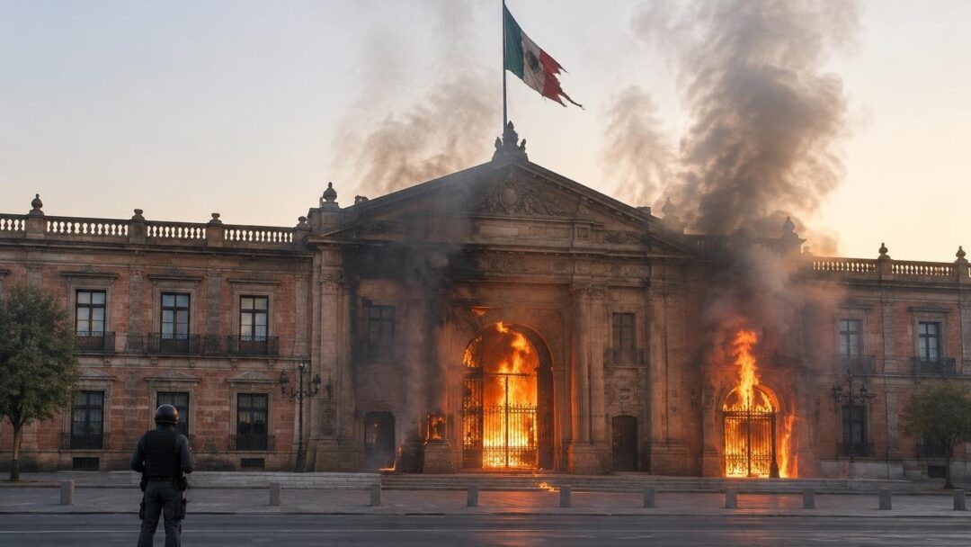 Bloque negro prende fuego al Congreso de Jalisco y autoridades arrestan a cinco sospechosos