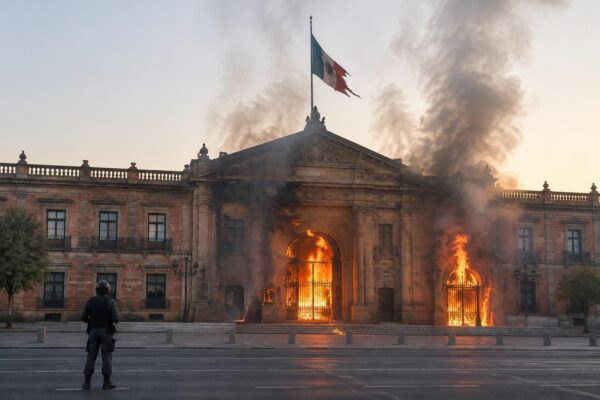 Bloque negro prende fuego al Congreso de Jalisco y autoridades arrestan a cinco sospechosos