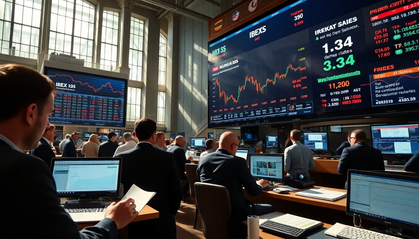 El IBEX 35 se eleva mientras los inversores evalúan tensiones comerciales y adquisiciones bancarias