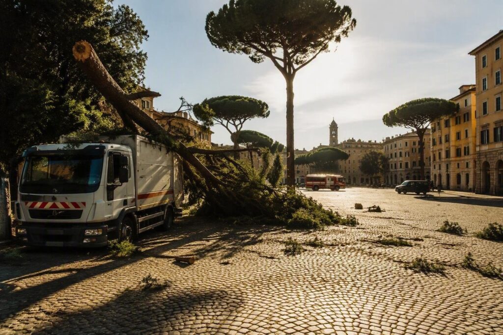 Incidente a Firenze: albero cade su camion Alia in piazza Gino Bartali
