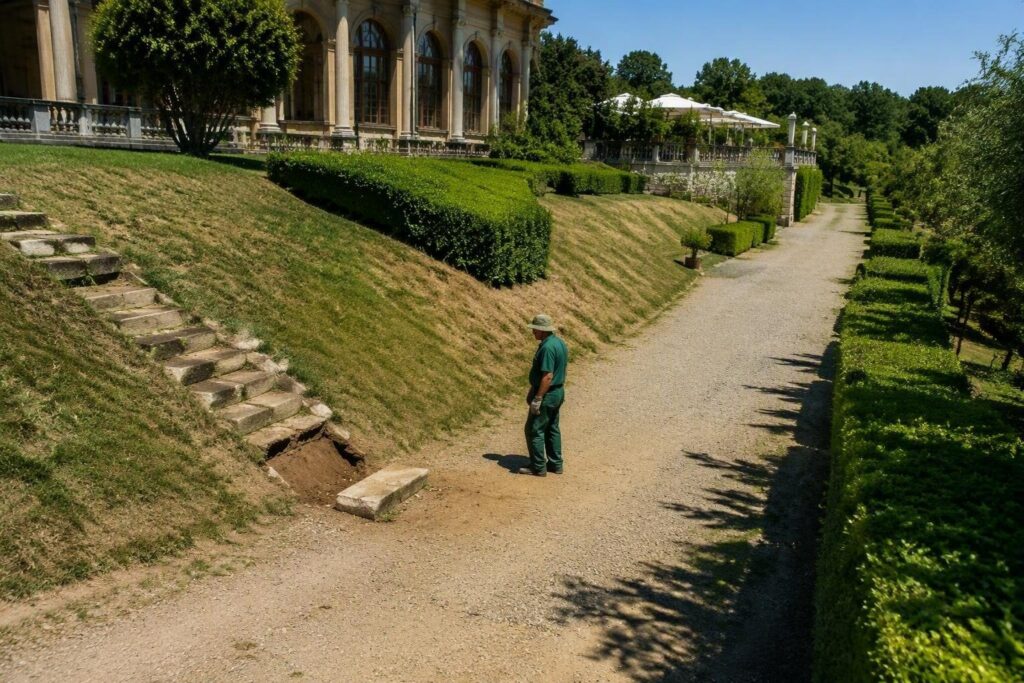 Scalino smontato al giardino dell’Orticoltura, barriere di emergenza