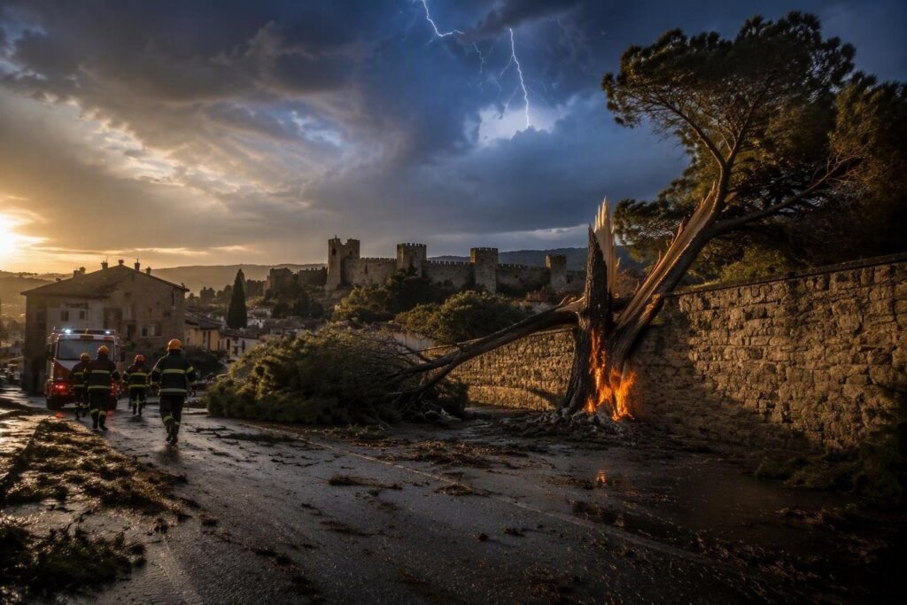 Tre interventi dei vigili del fuoco per fulmini a Monteriggioni e Siena