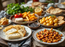 Un assortimento di piatti tipici sardi con ingredienti freschi