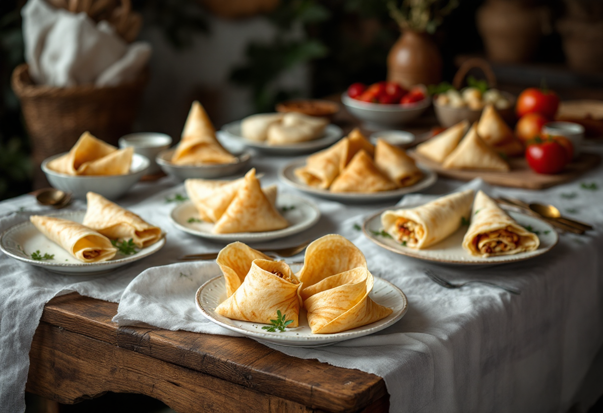 Crespelle piegate in modo creativo per presentazioni uniche