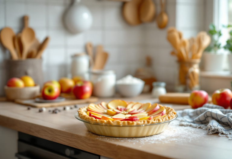 Torta di mele senza latte su un piatto decorativo