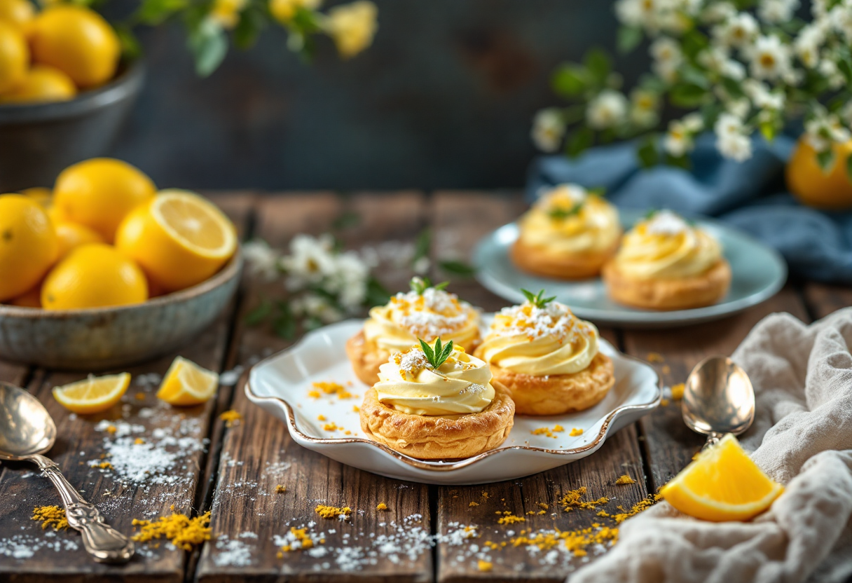 Bignè al limoncello decorati con crema al limone