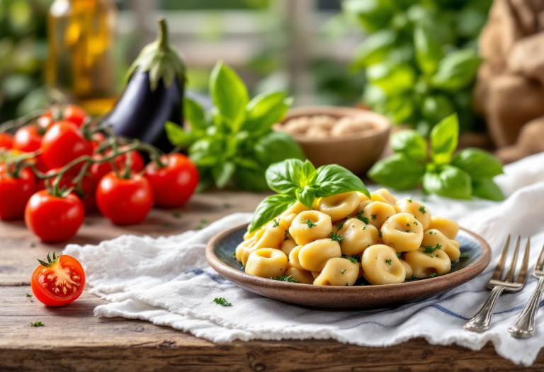 Gnocchi di melanzane con pomodorini e basilico fresco