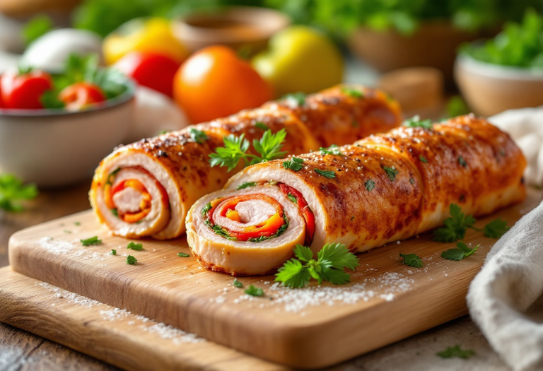 Involtini di tacchino farciti con peperoni colorati