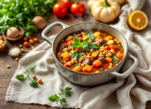 Delizioso minestrone di farro con verdure fresche