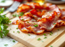 Delizioso panino gourmet con pancetta marinata e ingredienti freschi