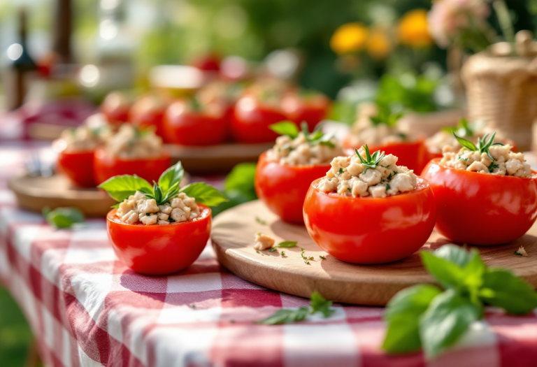 Pomodori ripieni di tonno freschi e colorati