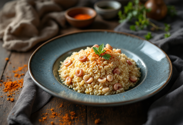 Piatto di riso Venere con calamaretti e zafferano