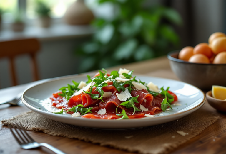 Piatto di bresaola con rucola e scaglie di grana