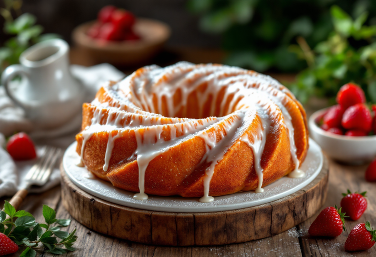 Deliziosa bundt cake alla panna decorata