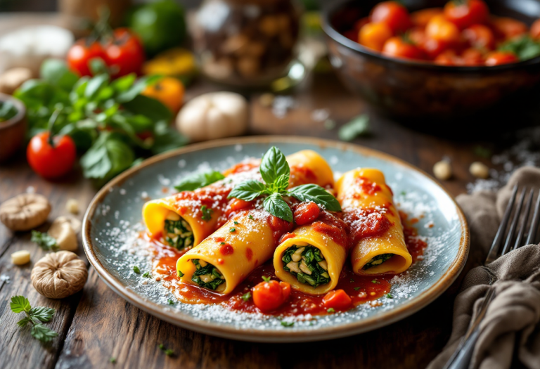 Cannelloni colorati ripieni di ingredienti freschi