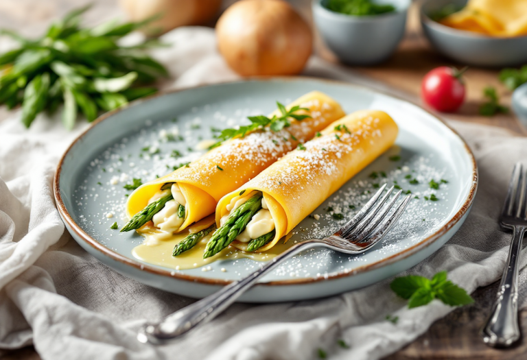 Cannelloni di crespelle ripieni di pecorino e asparagi