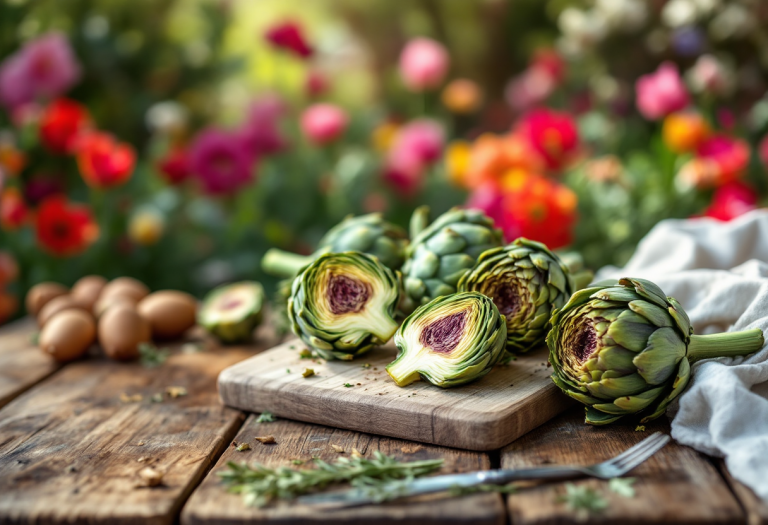 Carciofi grigliati su un piatto, piatto primaverile
