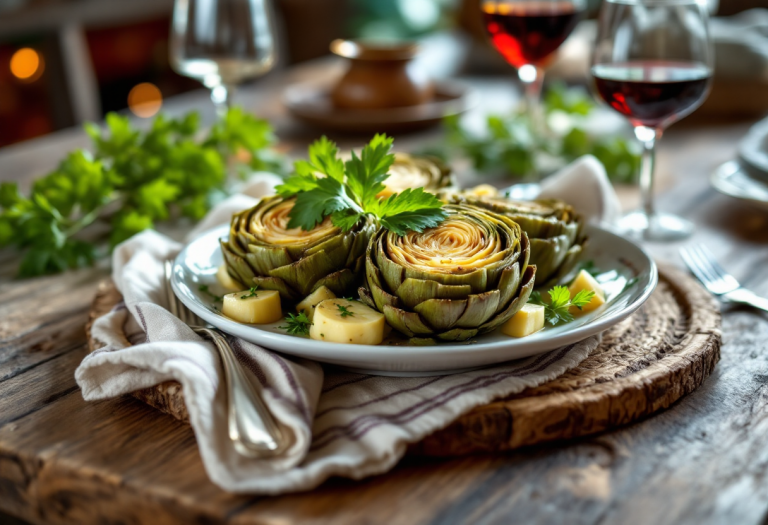 Carciofi alla romana serviti su un piatto elegante