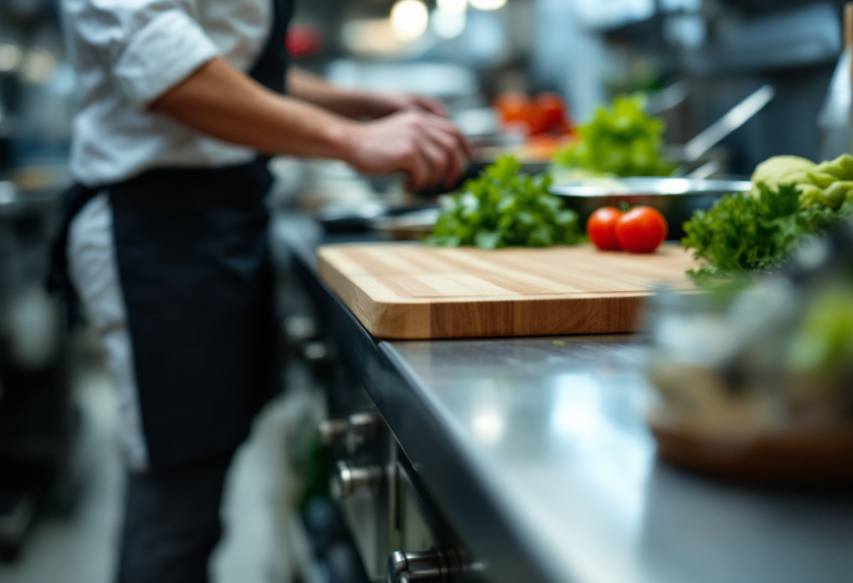 Chef in TV mentre cucina piatti gourmet per il pubblico