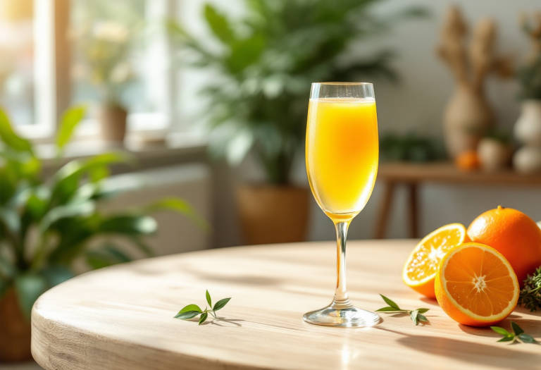 Cocktail Mimosa servito in un bicchiere elegante