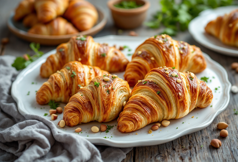 Cornetti salati ripieni di pesto e nocciole croccanti