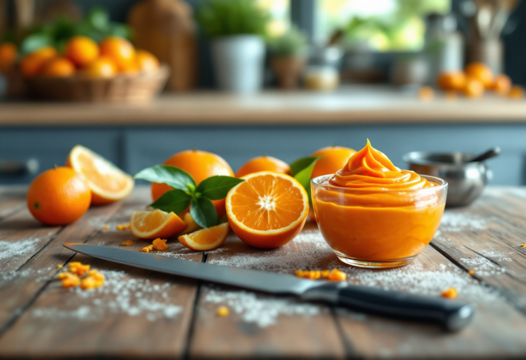 Crema all'arancia servita in un elegante dessert
