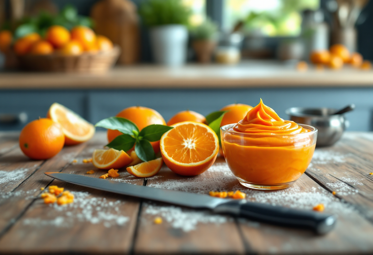 Crema all'arancia servita in un elegante dessert