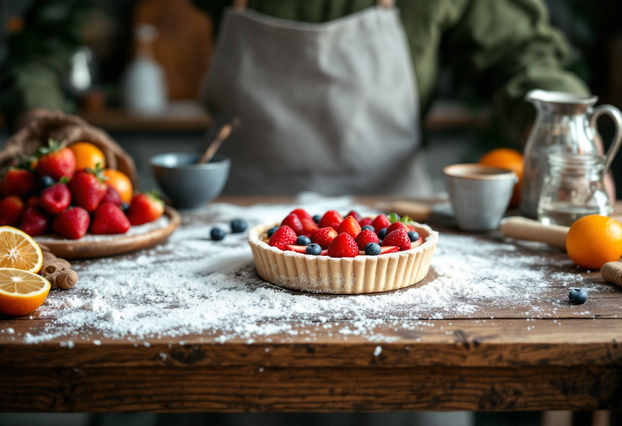 Crostata decorata con frutta fresca e croccante