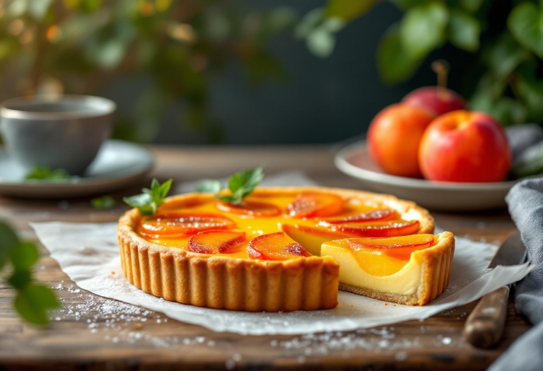 Crostata di pesche fresca e colorata