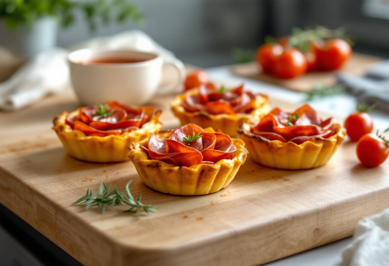Deliziose crostatine salate farcite con salame