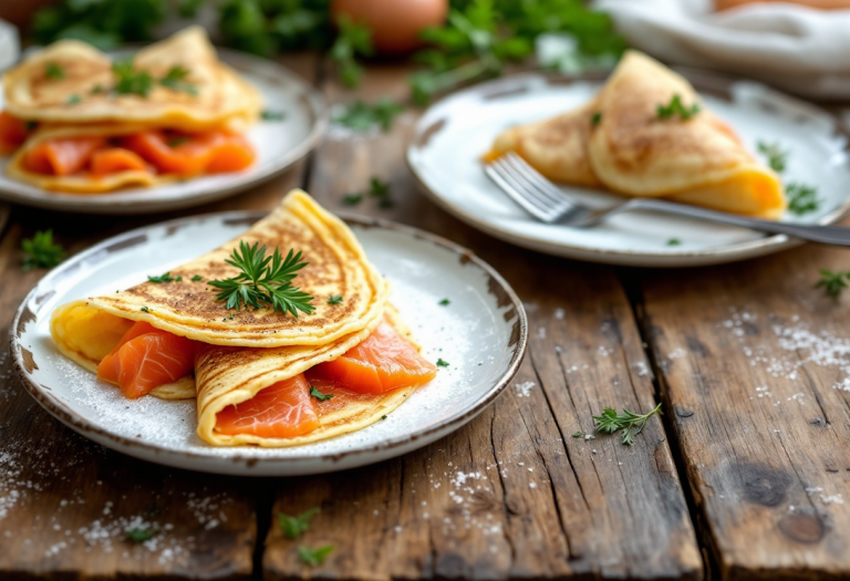 Crêpes farcite con salmone e spinaci freschi