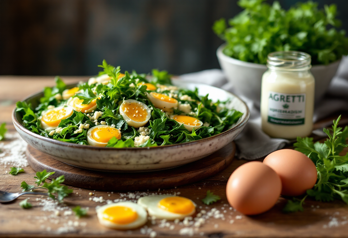 Frittata di agretti servita con maionese al rafano