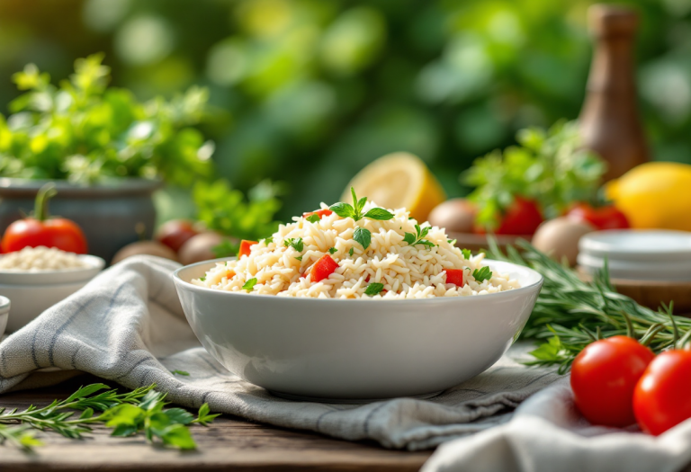 Deliziosa insalata di riso estiva con verdure