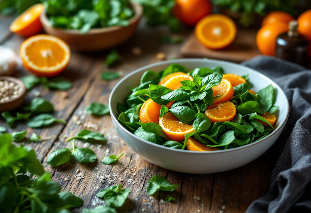 Insalata di spinaci freschi con arance e noci