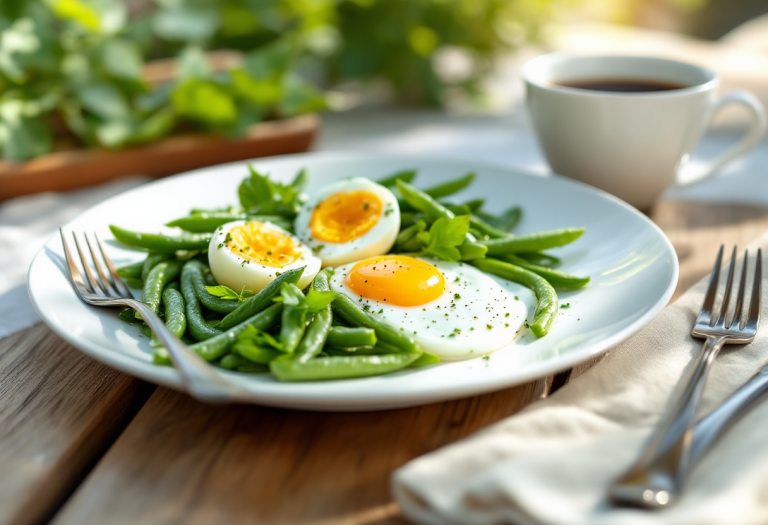 Insalata estiva con uova sode e fagiolini verdi