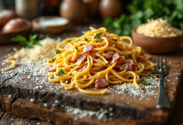 Piatto di carbonara con guanciale e pecorino