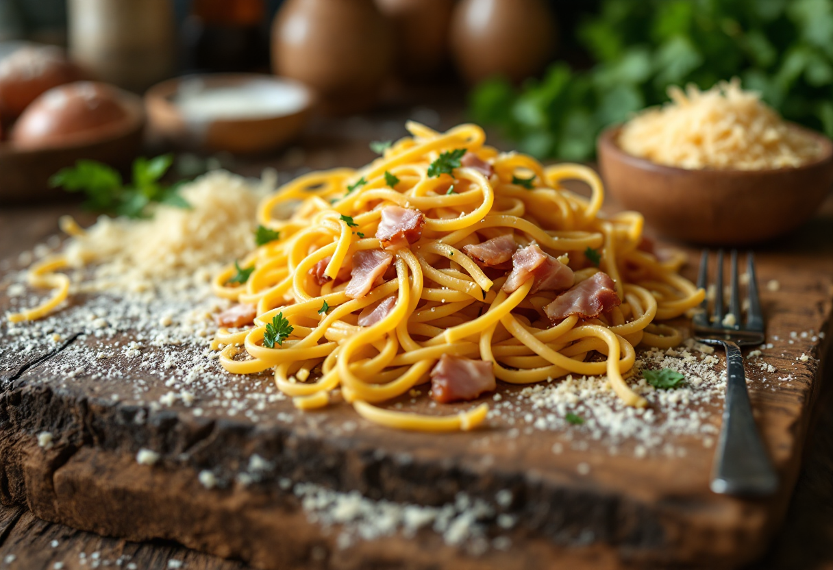 Piatto di carbonara con guanciale e pecorino