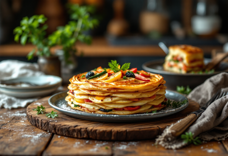 Millefoglie di patate e verdure colorate e appetitose