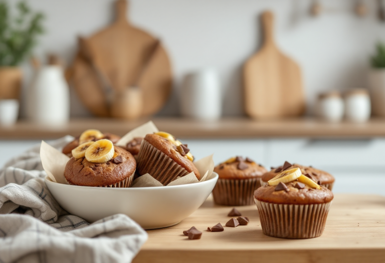 Muffin al cioccolato e banane appena sfornati