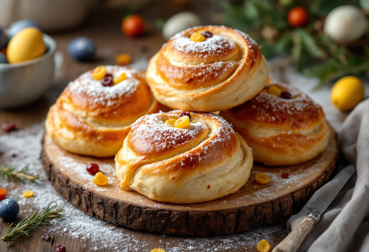 Panini dolci di Pasqua appena sfornati su un tavolo