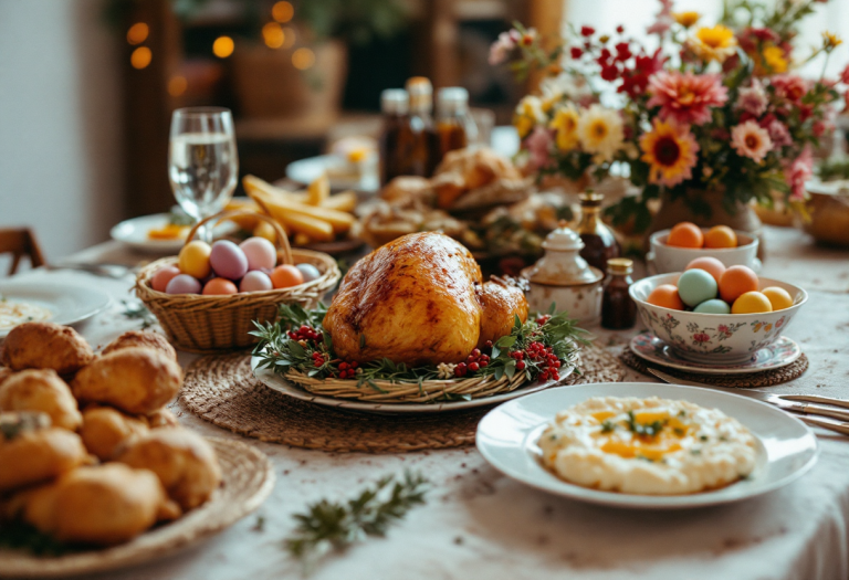 Pranzo di Pasqua ispirato agli anni Ottanta con piatti tradizionali