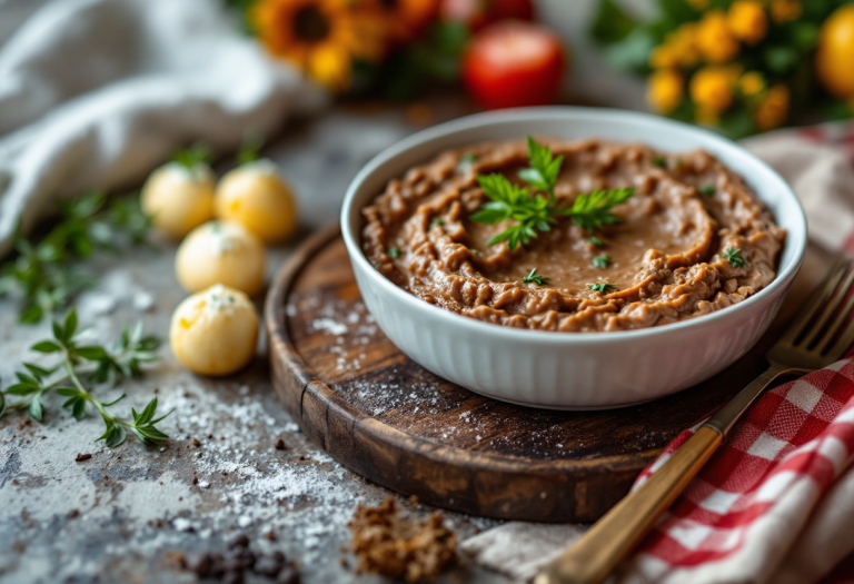 Antipasto raffinato con patè di fegatini e polpette di caprino