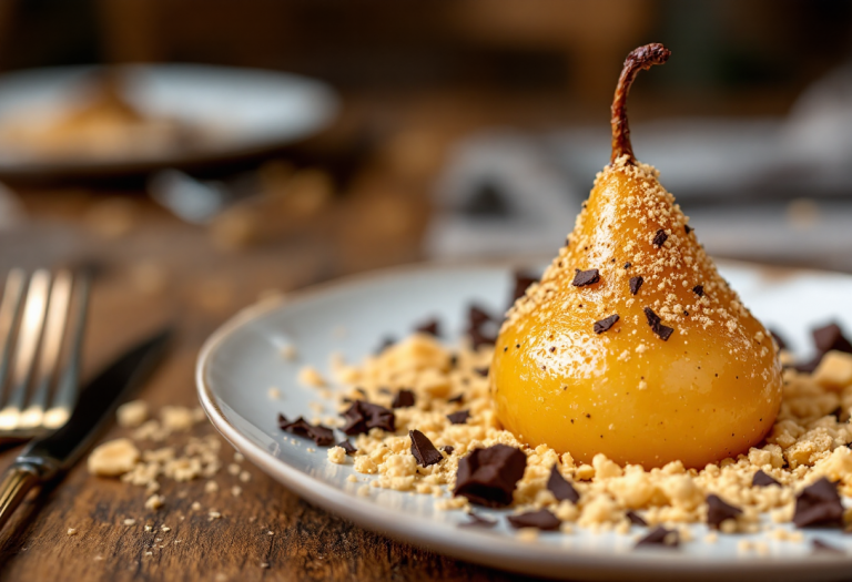 Dolce di pera con amaretti e cioccolato fuso