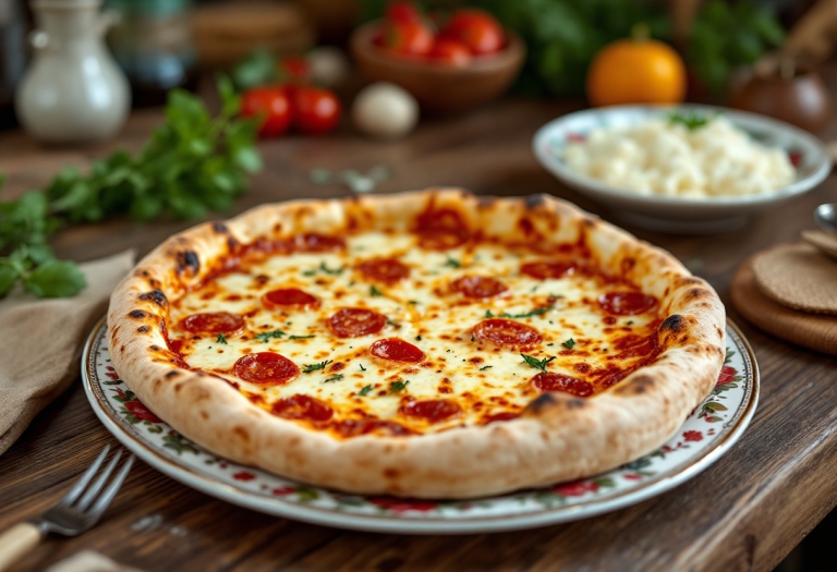 Pizza al formaggio marchigiana con ingredienti freschi