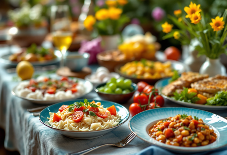 Tradizionale pranzo di Pasqua napoletano con piatti tipici