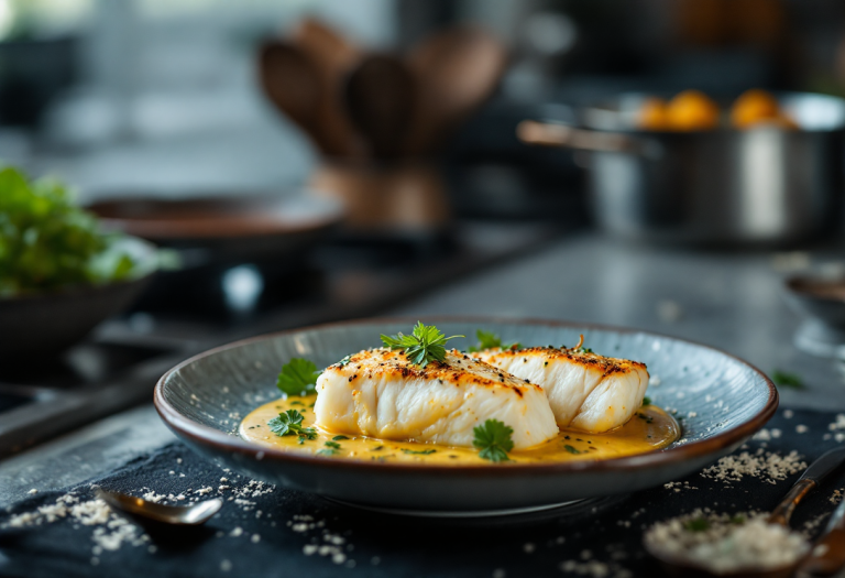 Rana pescatrice con sughetto al cocco e curry