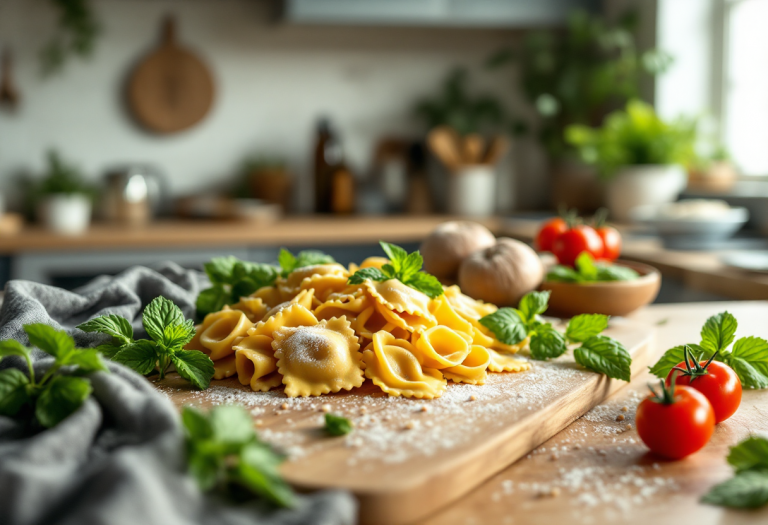 Ravioli integrali ripieni di caprino, menta e pomodorini