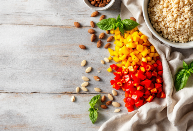 Risotto cremoso con mandorle e peperoni colorati