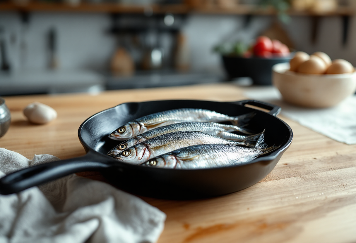 Sarde in padella alla marinara pronte da servire